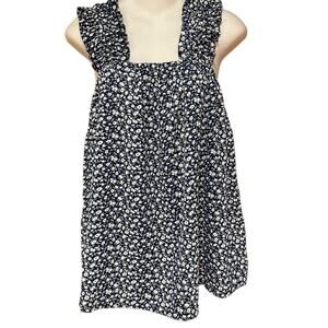 Pretty Garden Navy Blue Floral Print Summer Top Womens Small Lots of Stretch